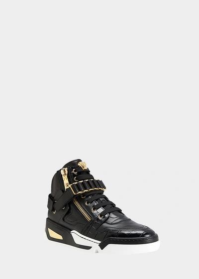 versace trainers black and gold|versace zipped high top sneakers.